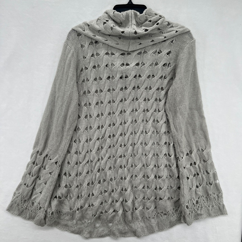 Nine West Vintage America ‎ Womens 1X Gray Cowl Neck Sweater Crochet Open Knit